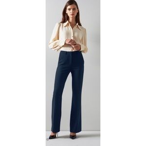 Halina Navy Crepe Flared Tailored Trousers